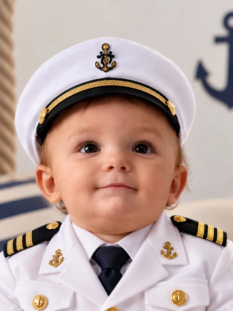 Bruno, el bebé de Jesús y Thalía, con uniforme y gorra de capitán