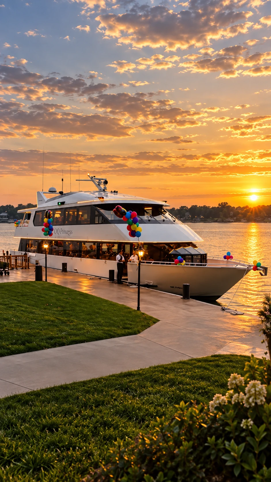 El barco en el embarcadero al atardecer